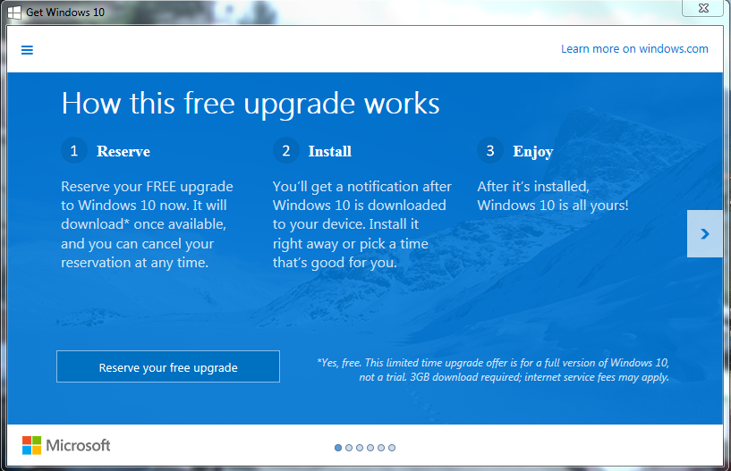 Free upgrade window