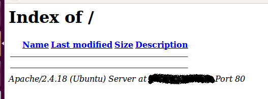 Screen shot of index page of a server