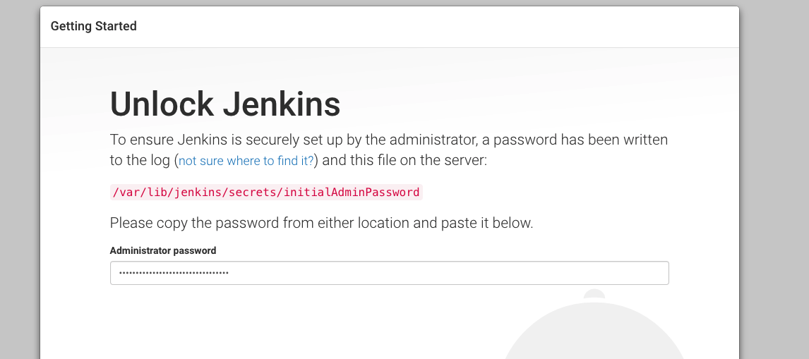 Start screen for Jenkins
